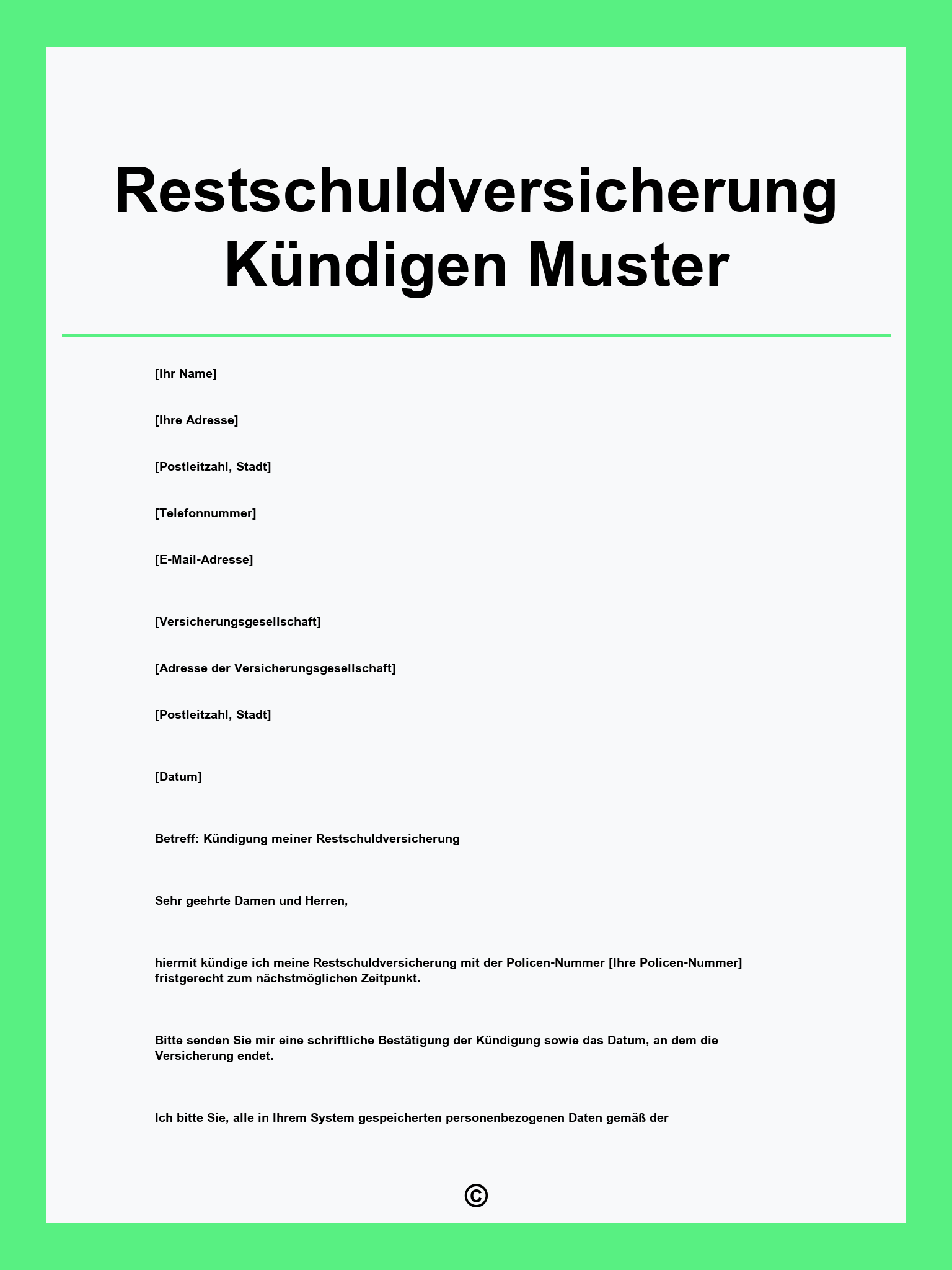 Restschuldversicherung Kündigen Muster