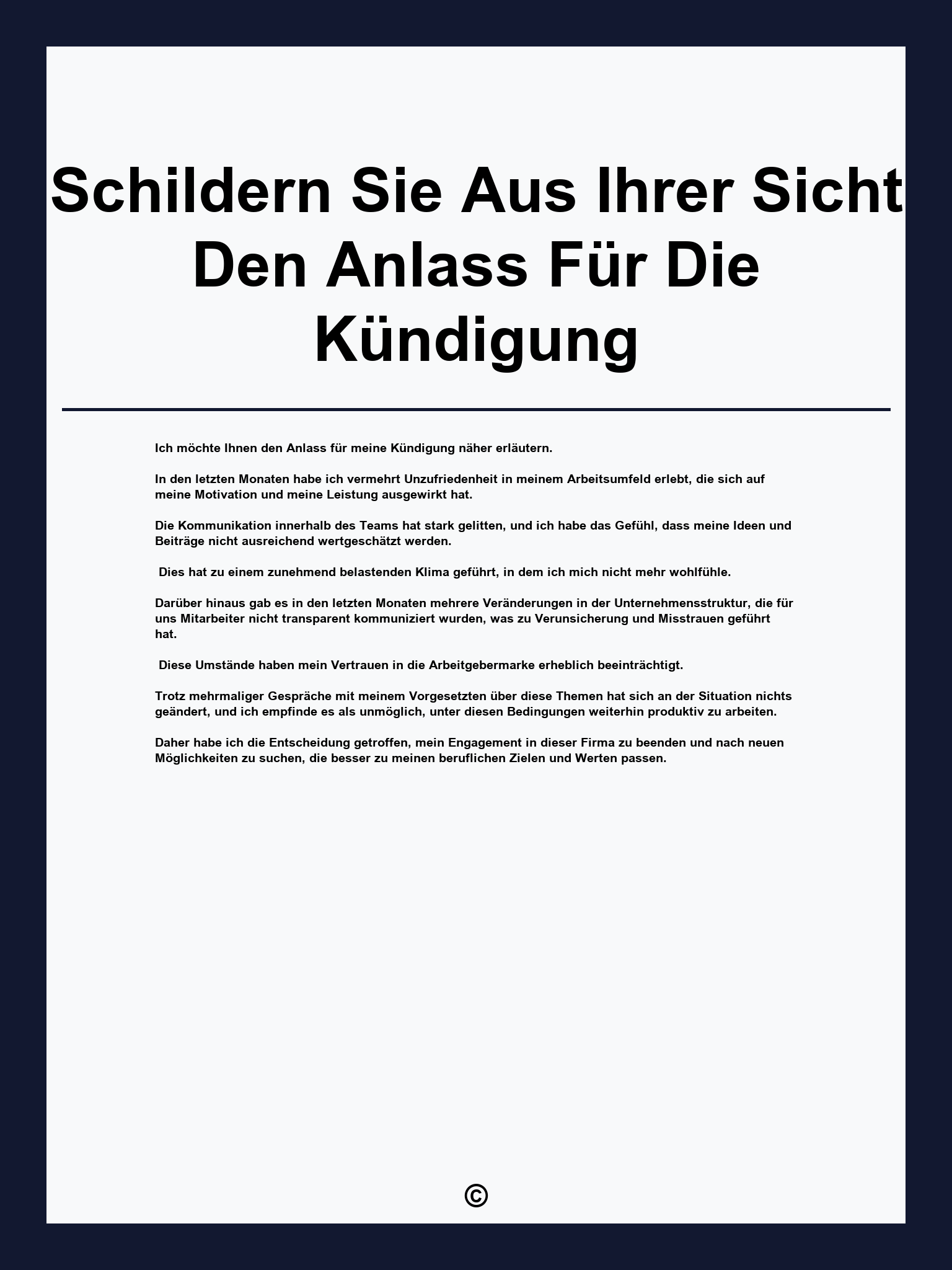 Schildern Sie Aus Ihrer Sicht Den Anlass Für Die Kündigung