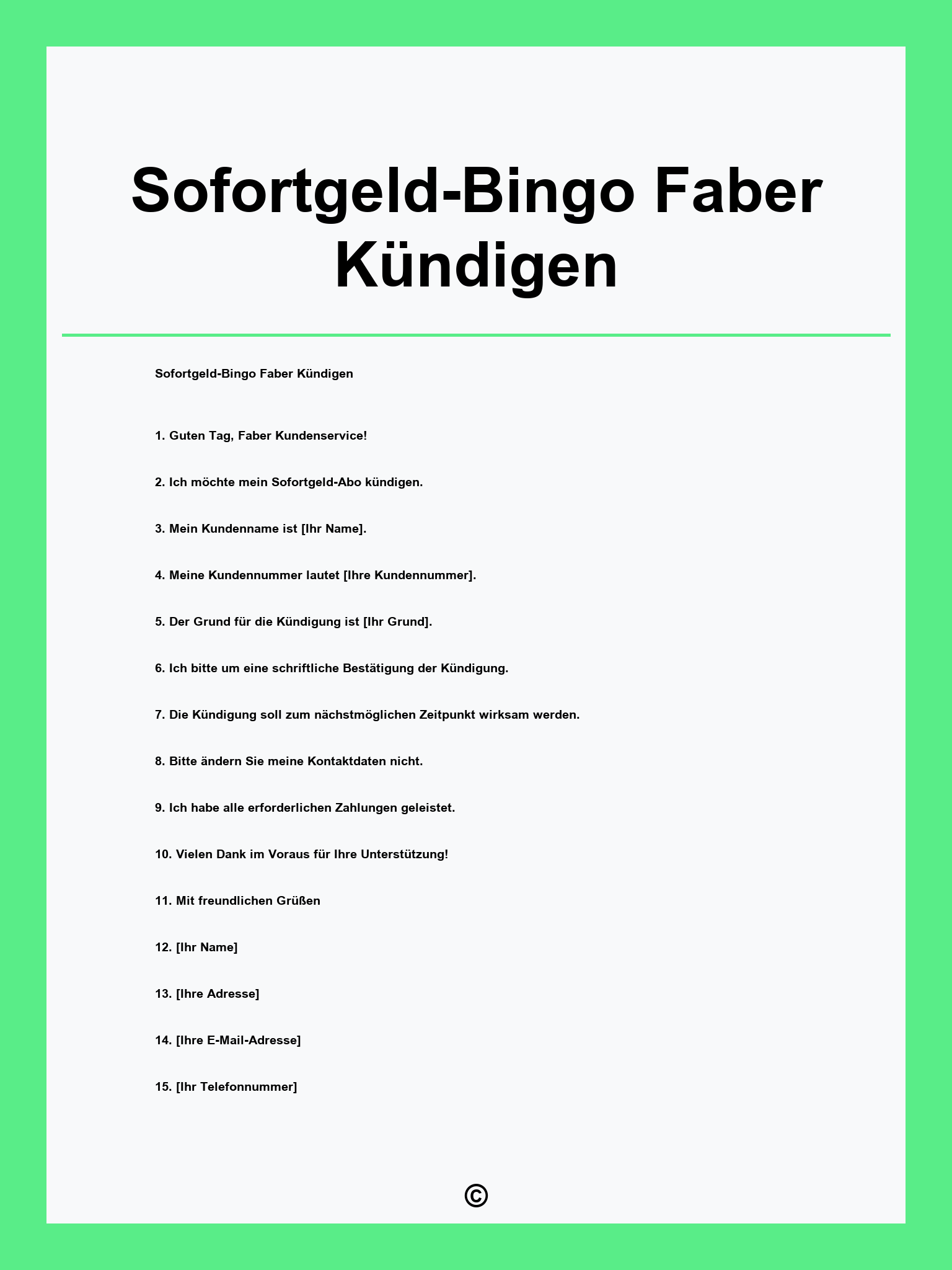 Sofortgeld-Bingo Faber Kündigen