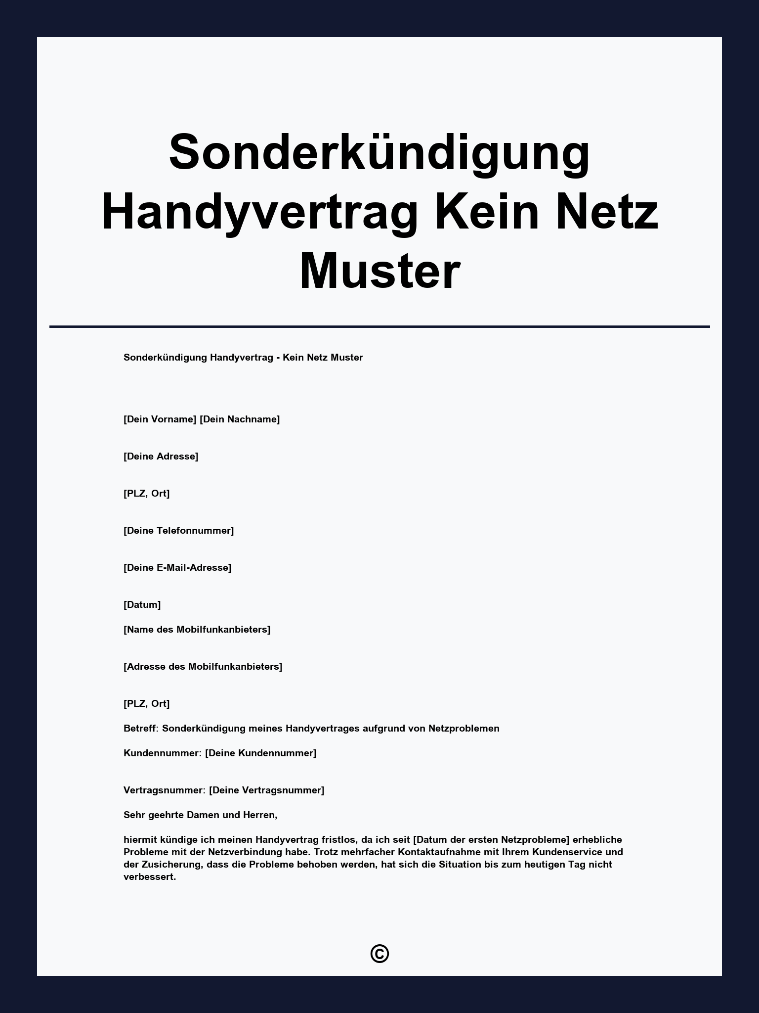 Sonderkündigung Handyvertrag Kein Netz Muster