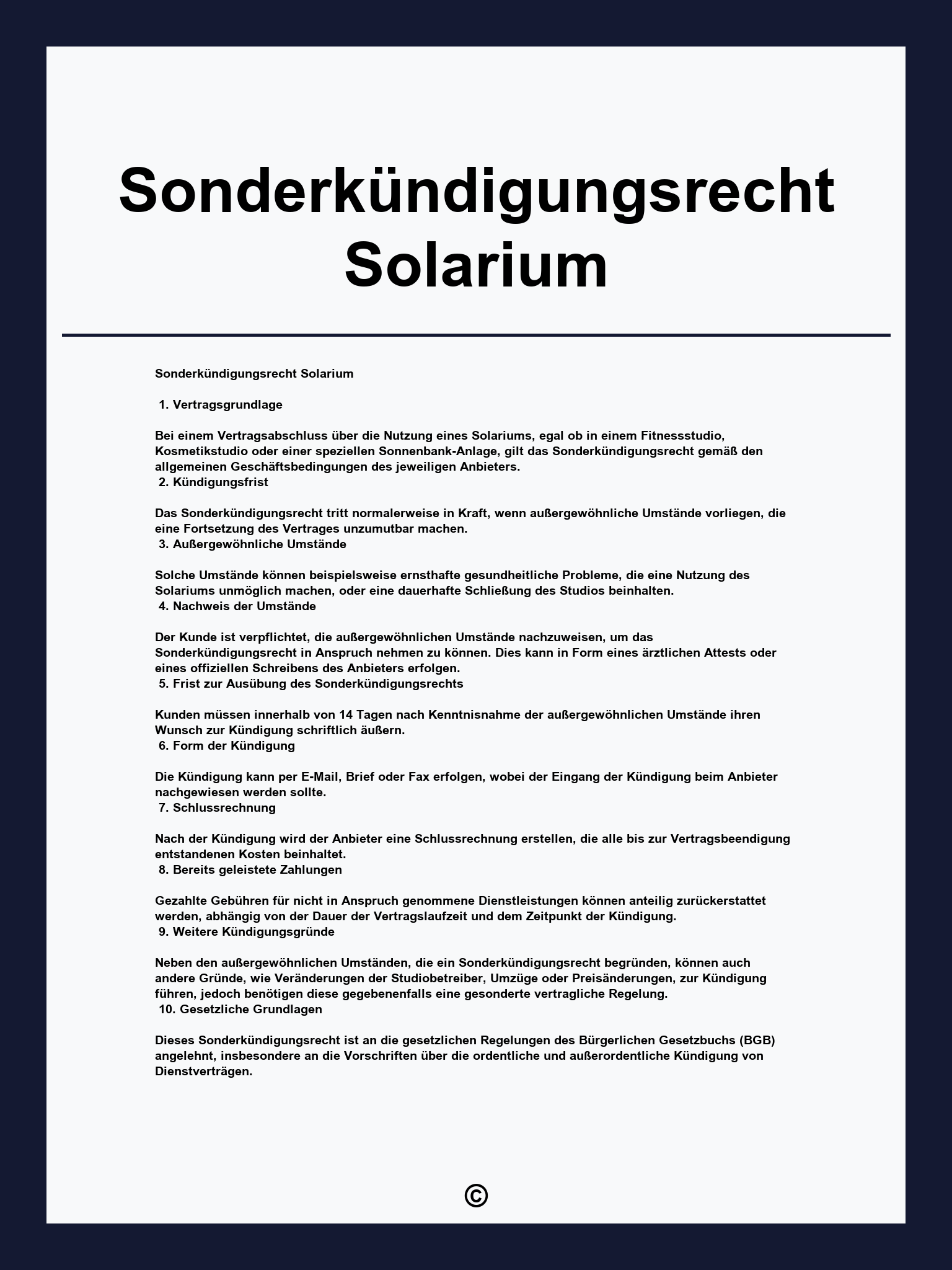 Sonderkündigungsrecht Solarium