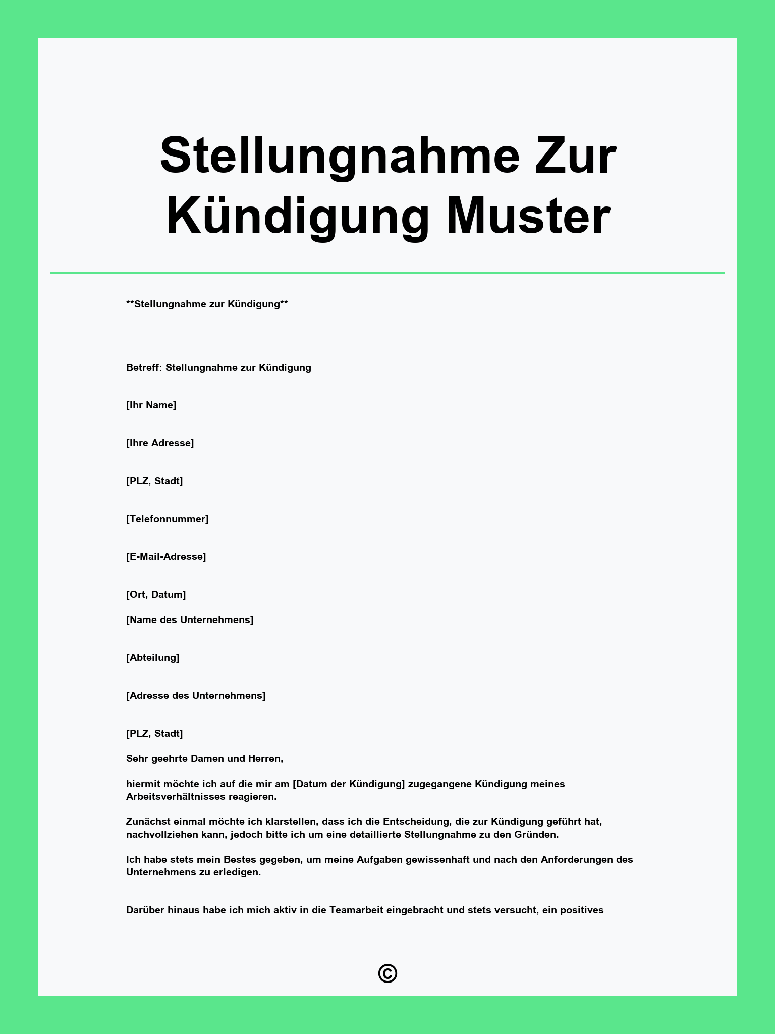 Stellungnahme Zur Kündigung Muster