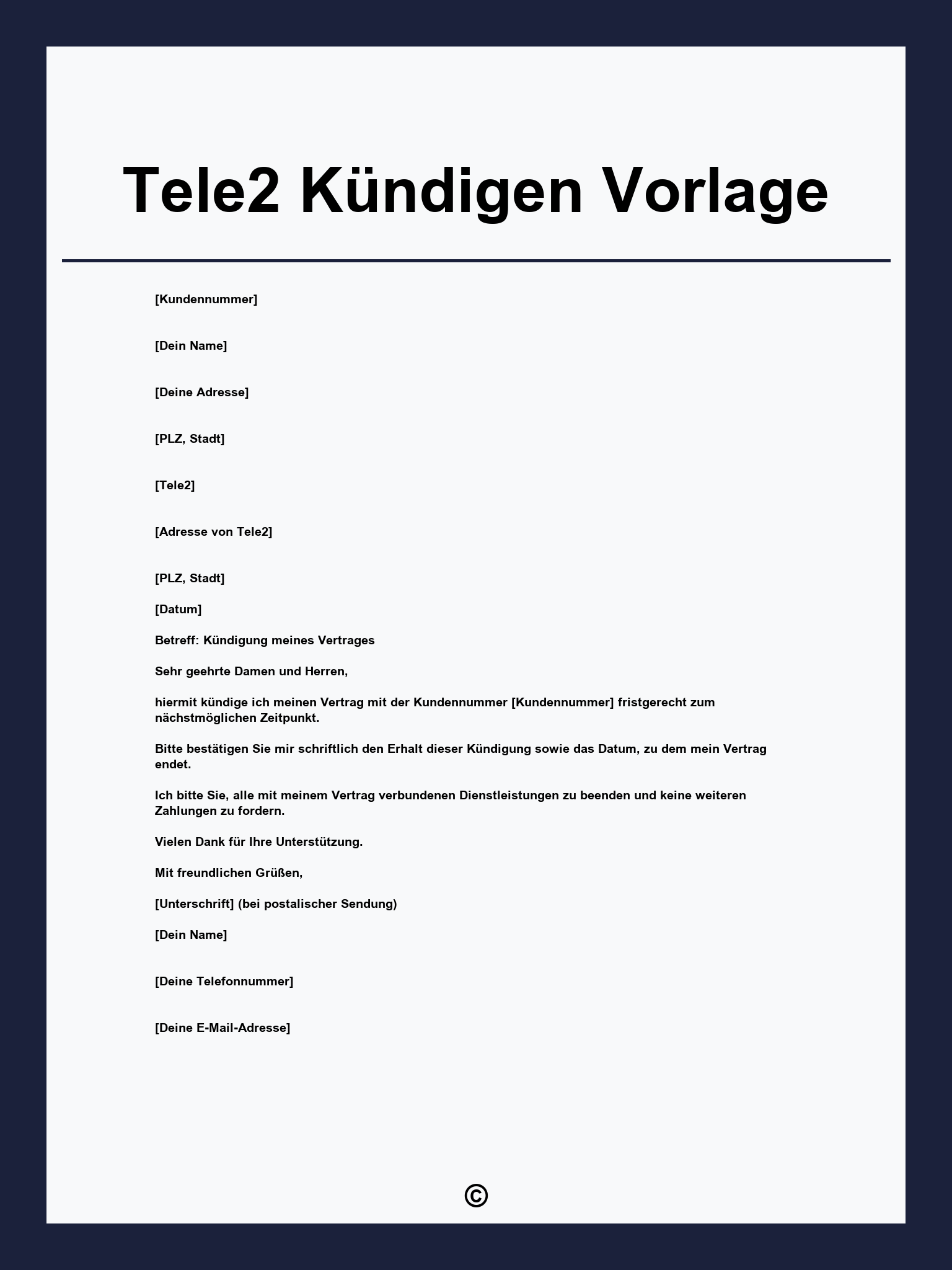 Tele2 Kündigen Vorlage