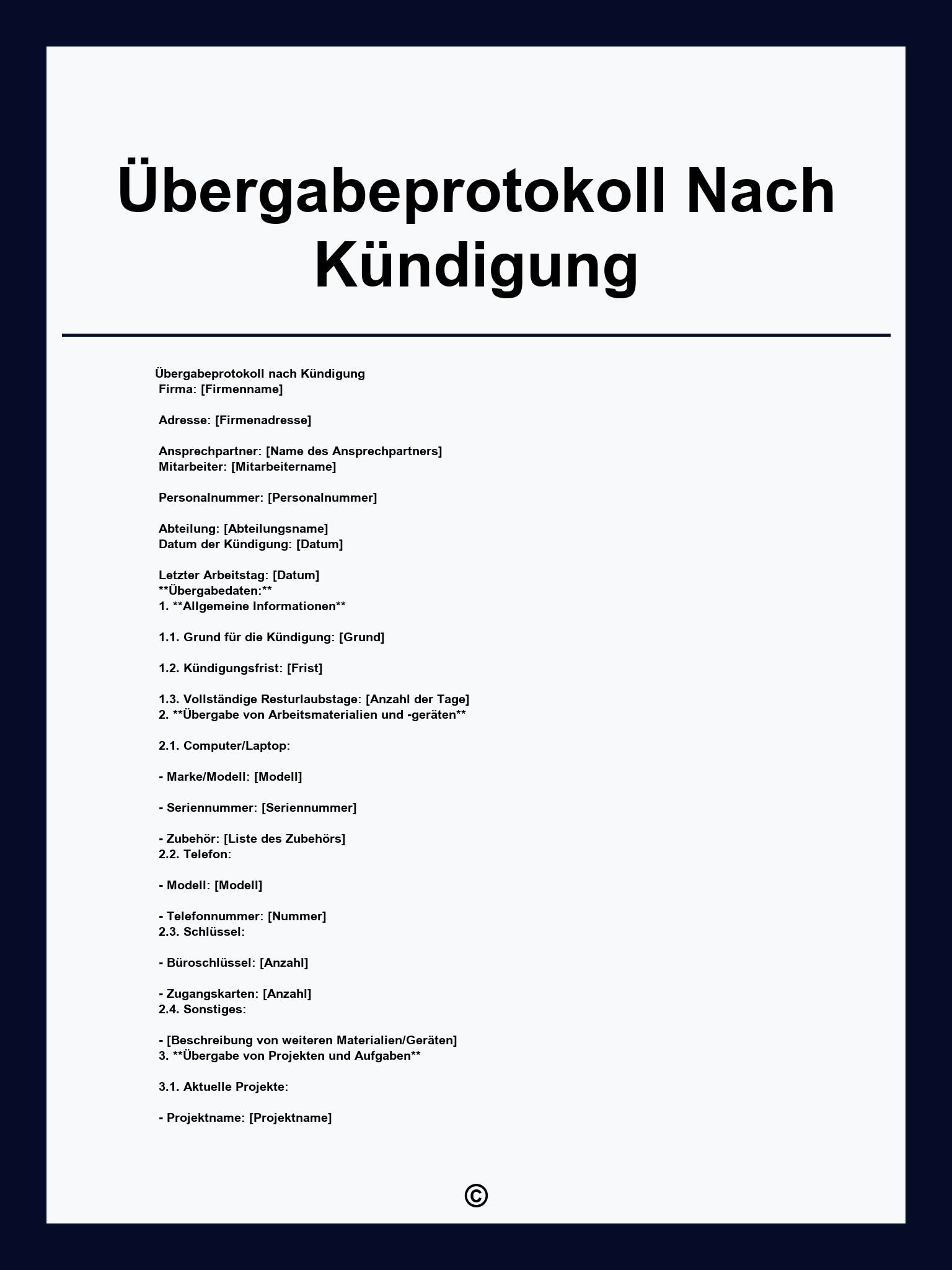 Übergabeprotokoll Nach Kündigung