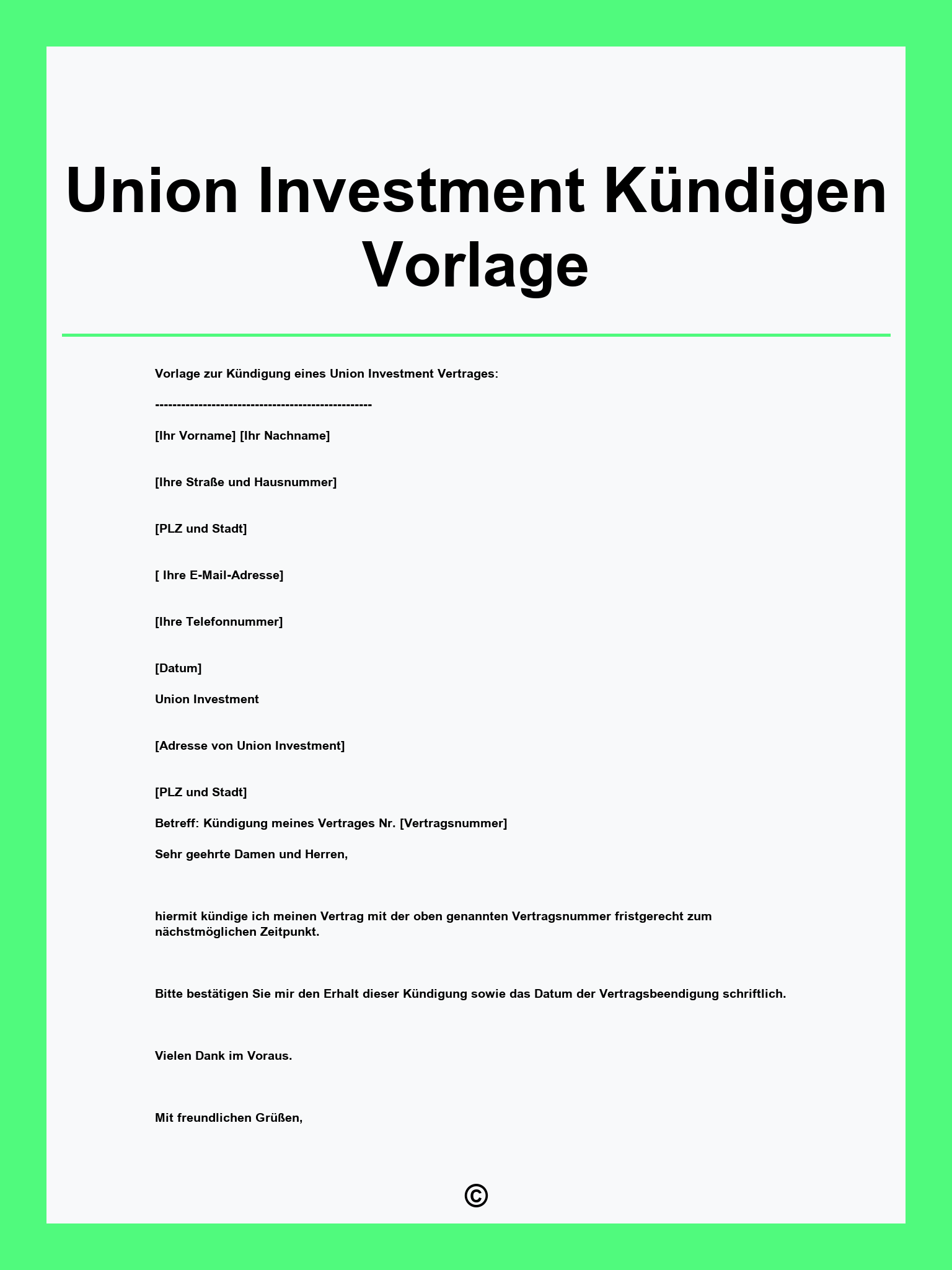 Union Investment Kündigen Vorlage