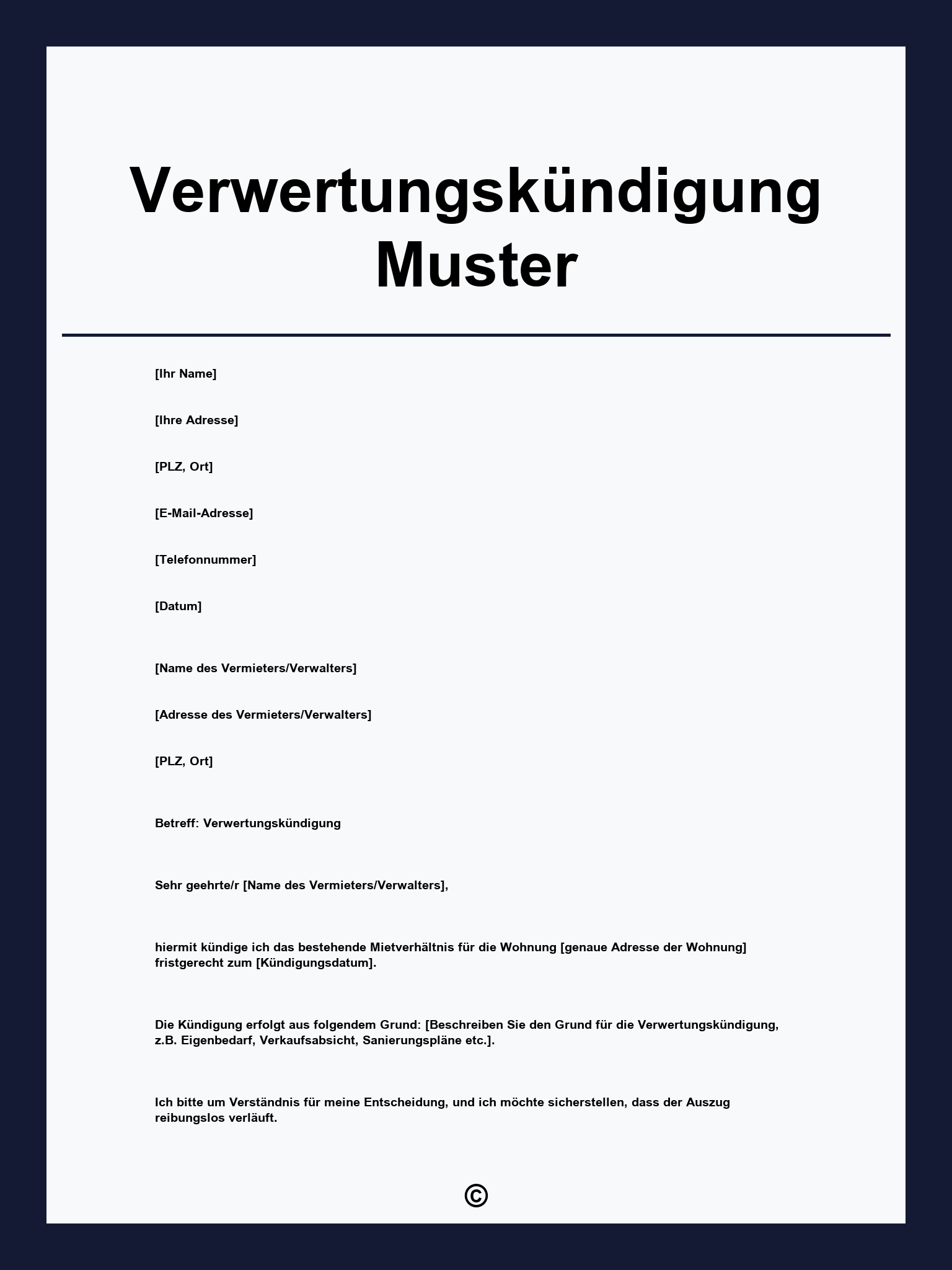 Verwertungskündigung Muster