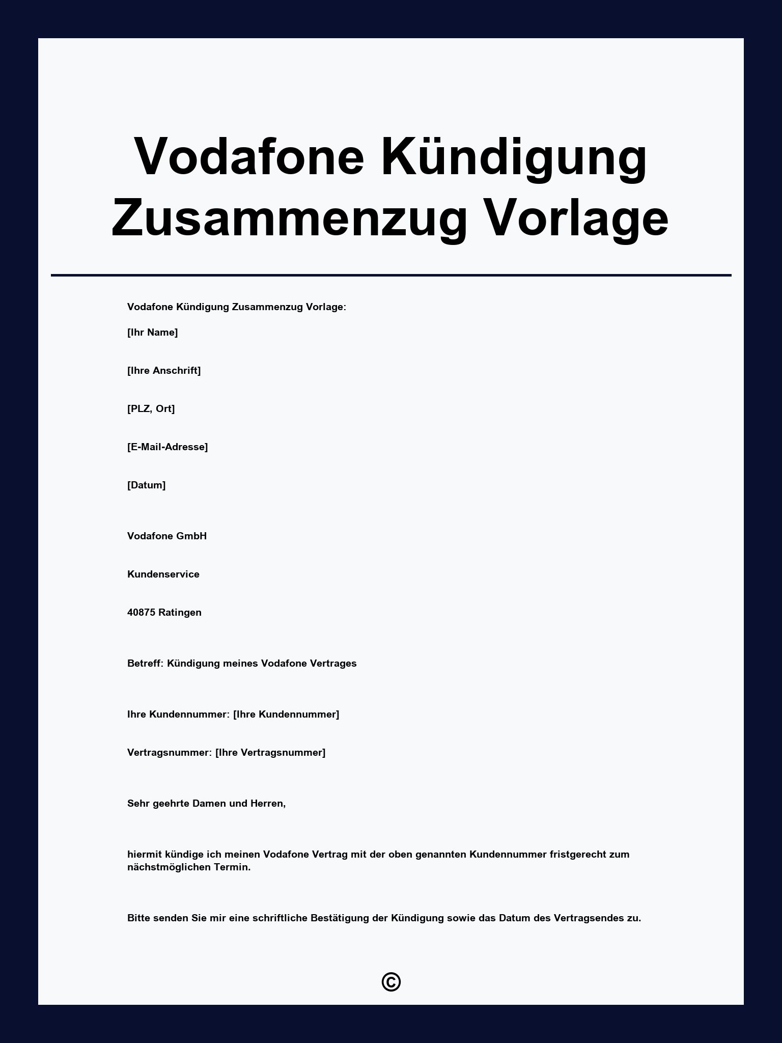 Vodafone Kündigung Zusammenzug Vorlage
