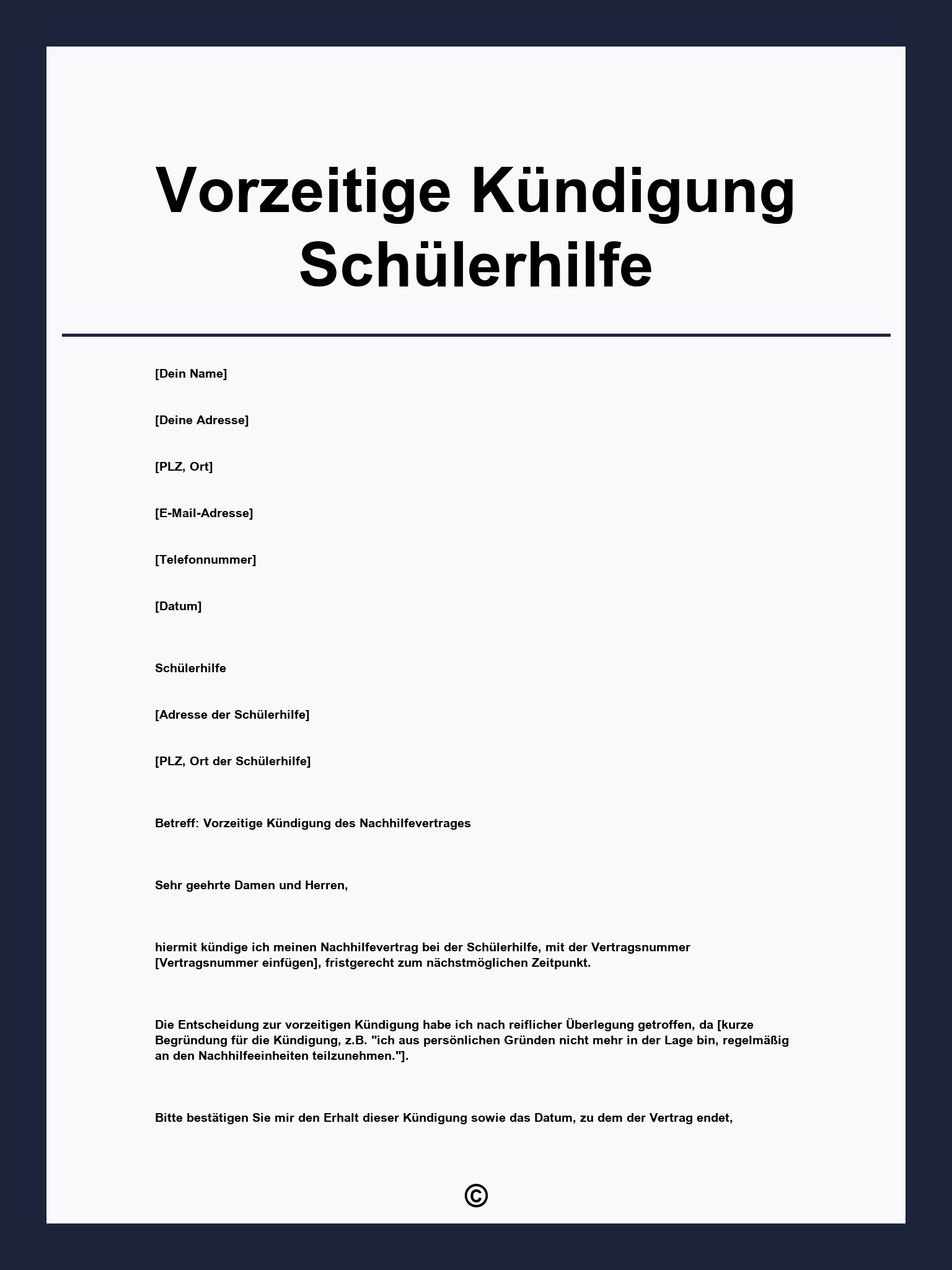Vorzeitige Kündigung Schülerhilfe