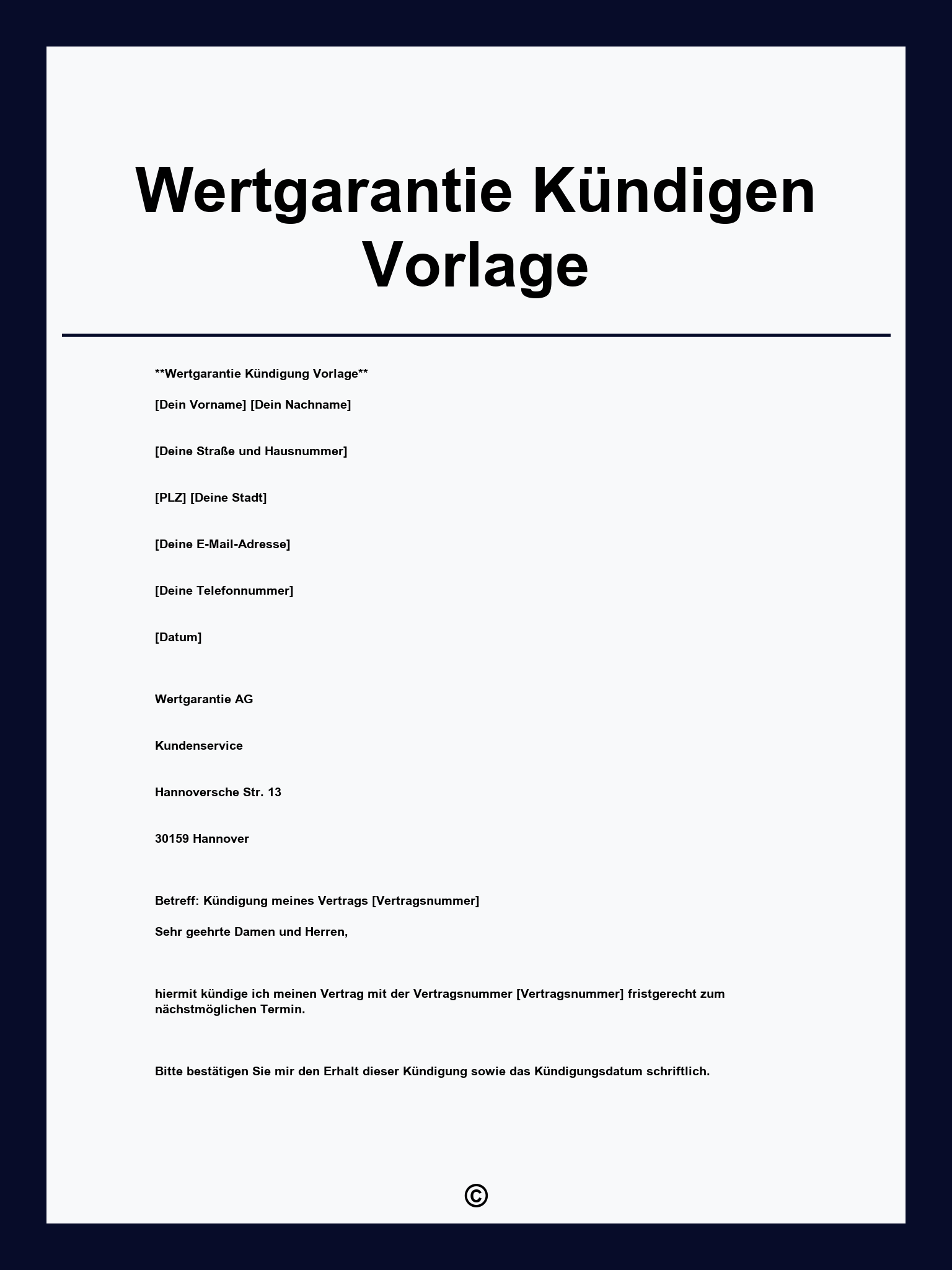 Wertgarantie Kündigen Vorlage