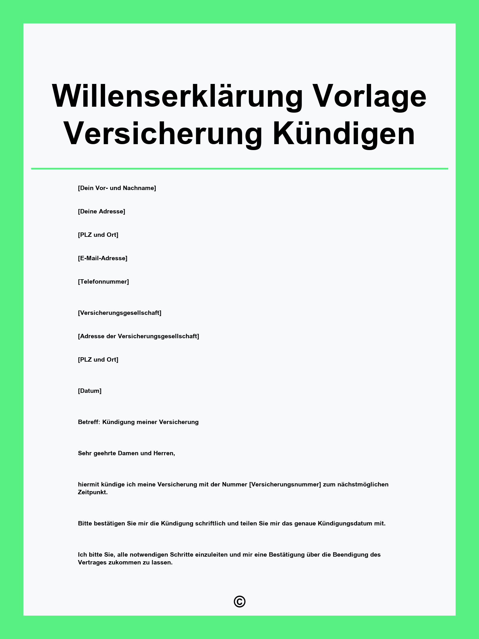 Willenserklärung Vorlage Versicherung Kündigen