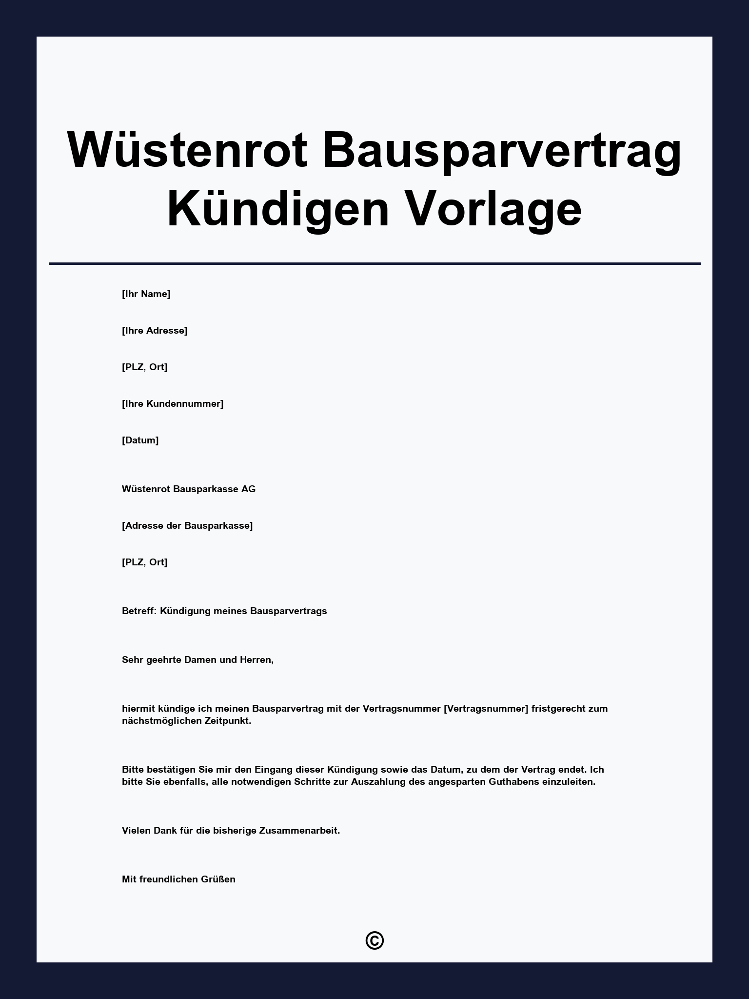 Wüstenrot Bausparvertrag Kündigen Vorlage